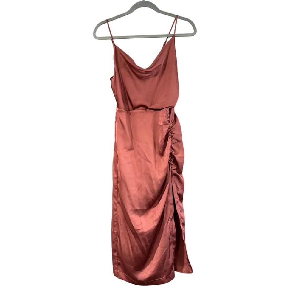 Nordstrom Floret Studios Ruched Satin Slipdress in Dark Mauve Size M Pencil